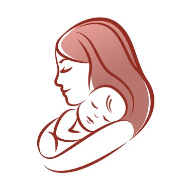 Mother with her baby, outline silhouette.
