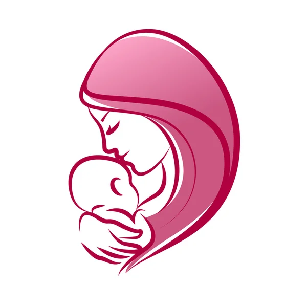 Mother with her baby, outline silhouette.