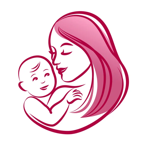 Mother with her baby, outline silhouette.