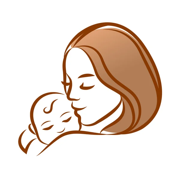 Mother with her baby, outline silhouette. — Stockfoto