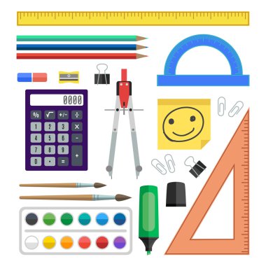 Flat design illustration school tools on white background