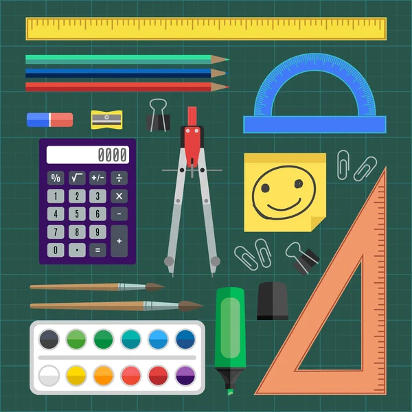 Flat design illustration school tools. — Stockfoto