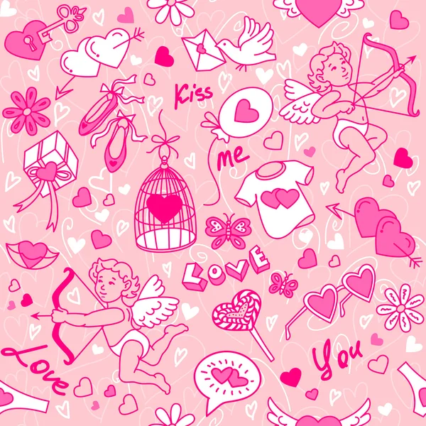Seamless pattern with angels and hearts. — Foto de Stock