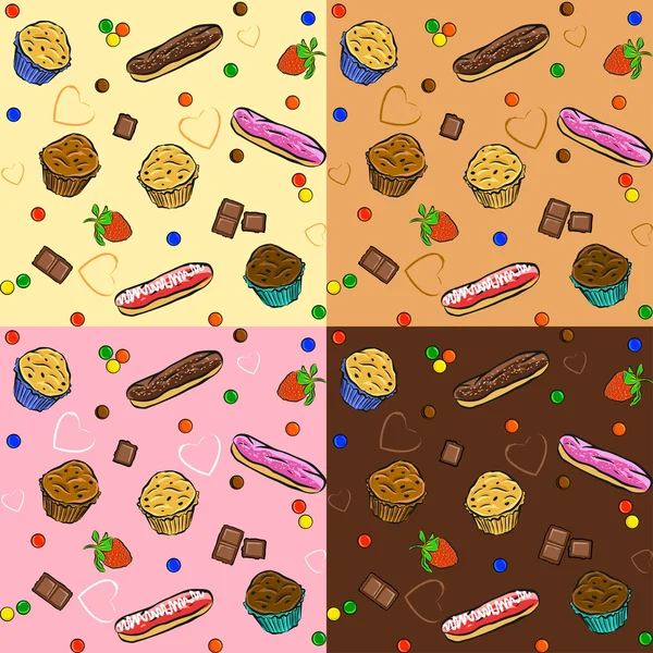 Patrón sin fisuras con tortas, chocolate, corazones y muffins. — Foto de Stock