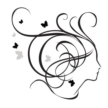 Bir kızın profil siluet. Güzellik salonları için logo.