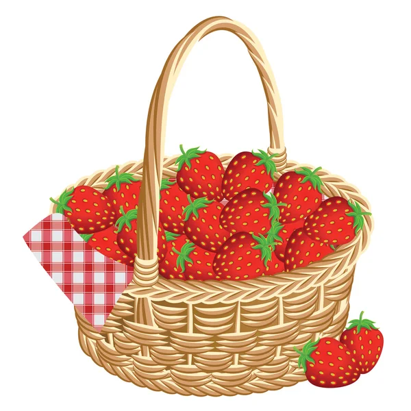 Panier de fraises à un pique-nique. Illustration vectorielle. — Image vectorielle