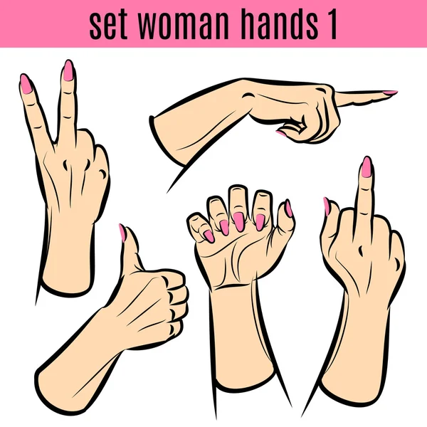 Набір жіночих рук різними жестами. Векторні ілюстрації . — стоковий вектор