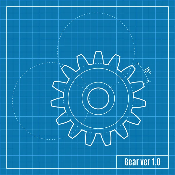 Blueprint of gear. Vector illustration. — Stock Vector