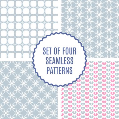 Dört şirin desen vektör seti. Sorunsuz doku kağıt için
