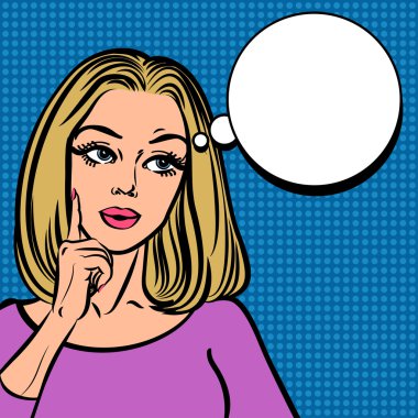 Konuşma balonu komik kız. Pop Art kadın işaret.