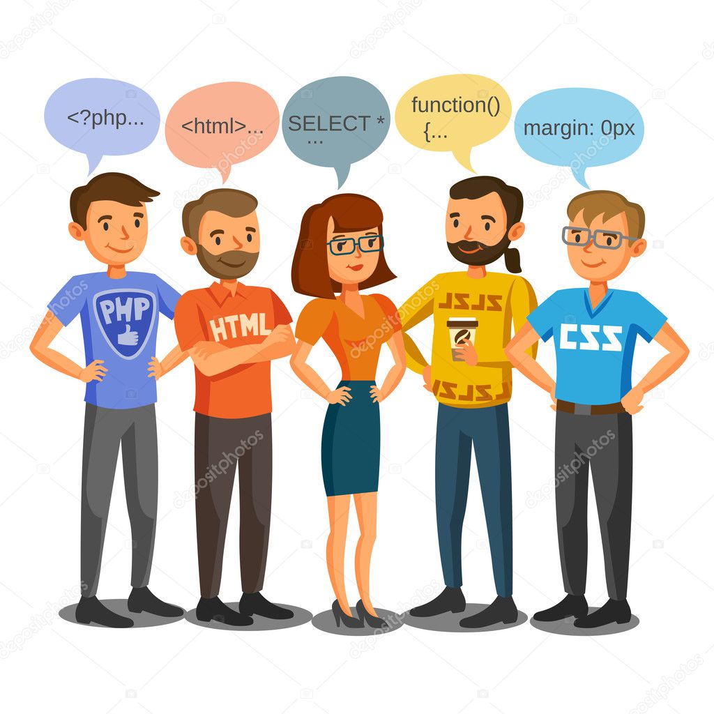 Programmers, developers, process coding, teamwork. Communication