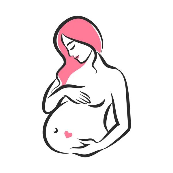 Pregnant woman stylized silhouette on a white background. Vector - Stok Vektor