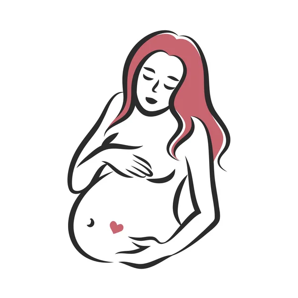 Pregnant woman stylized silhouette on a white background. Vector - Stok Vektor