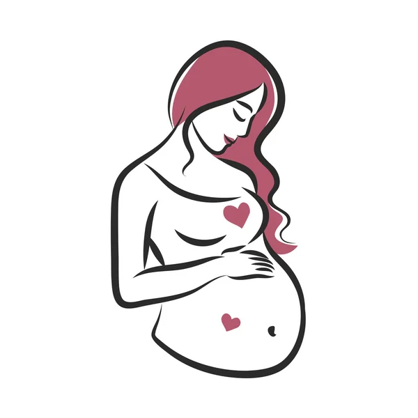 Femme enceinte stylisée silhouette sur fond blanc. Vector — Image vectorielle