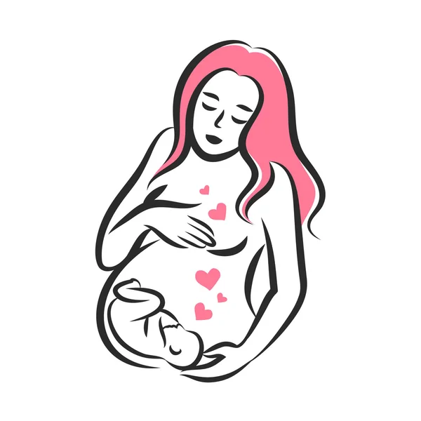 Pregnant woman stylized silhouette on a white background. Vector - Stok Vektor