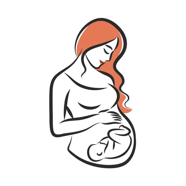 Pregnant woman stylized silhouette on a white background. Vector - Stok Vektor
