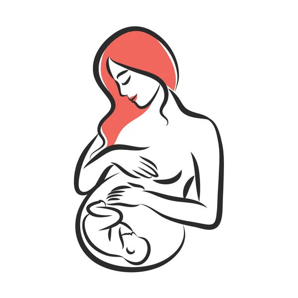 Zwangere vrouw gestileerde silhouet op een witte achtergrond. Vector — Stockvector