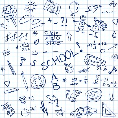 Okula geri doodles defter, seamless modeli. Vektör