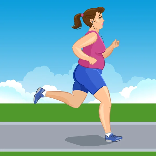积极脂肪年轻慢跑女人，损失重量做心肺训练 — 图库矢量图片