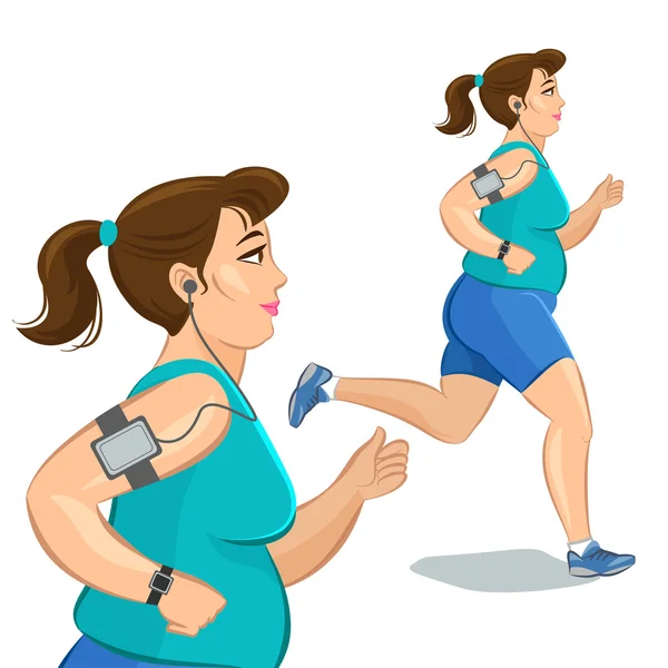 Молодые, пробежки женщина, потеря веса сердечно подготовки — стоковый вектор