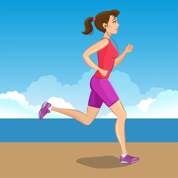 Active sporty young jogging woman, loss weight cardio training. — Stock Vector