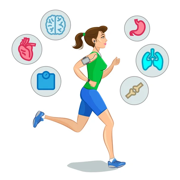 Jogging woman,running infographic elements, loss weight cardio — Stock Vector