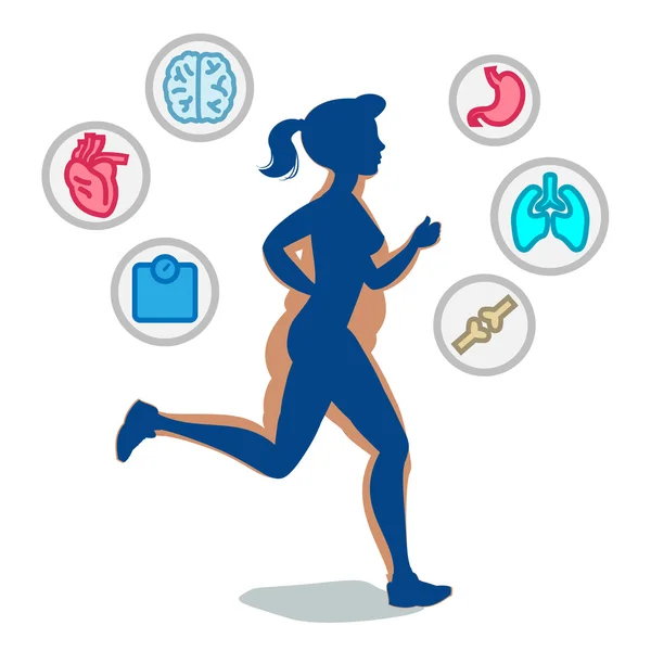 Jogging woman,running infographic elements, loss weight cardio — Stock Vector