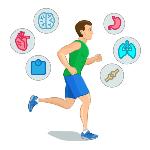 Hombre para correr, correr elementos de infografía, pérdida de peso — Vector de stock