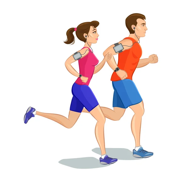 Illustration of a runners - couple running, health conscious con — Stock Vector