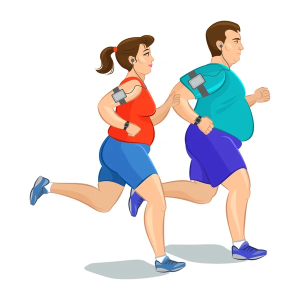 Illustration of a fat runners - couple running, health conscious — Stock Vector