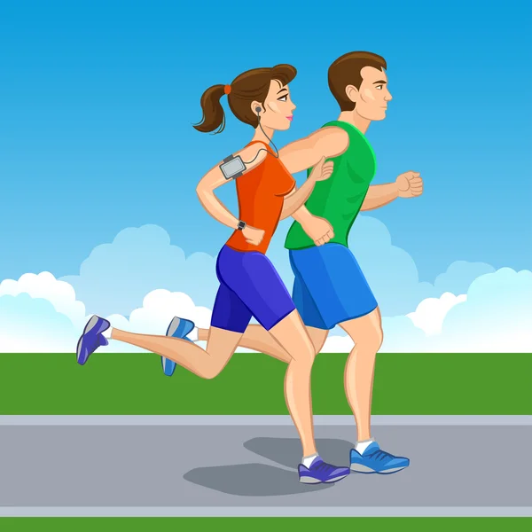 Illustration of a runners - couple running, health conscious con — Stock Vector