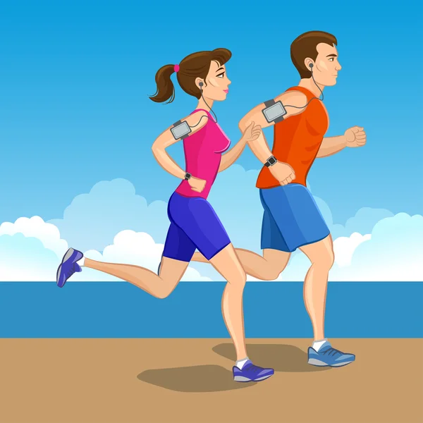 Ілюстрація бігунів: пара біжить, свідомий стан здоров'я — стоковий вектор