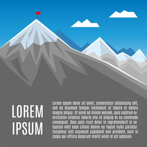 Flag on mountain peak, success or business concept illustration. - Stok Vektor