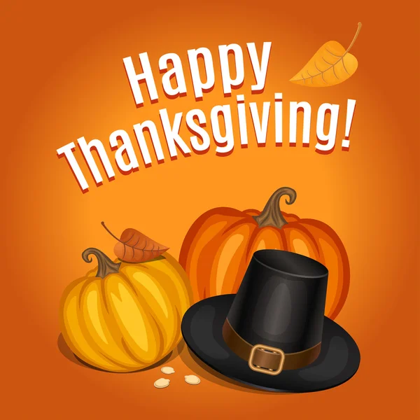 Happy Thanksgiving kort, affisch, bakgrund med piligrim hatt — Stock vektor