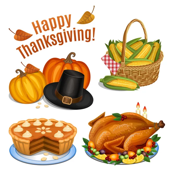 Av tecknad ikoner för thanksgiving middag — Stock vektor