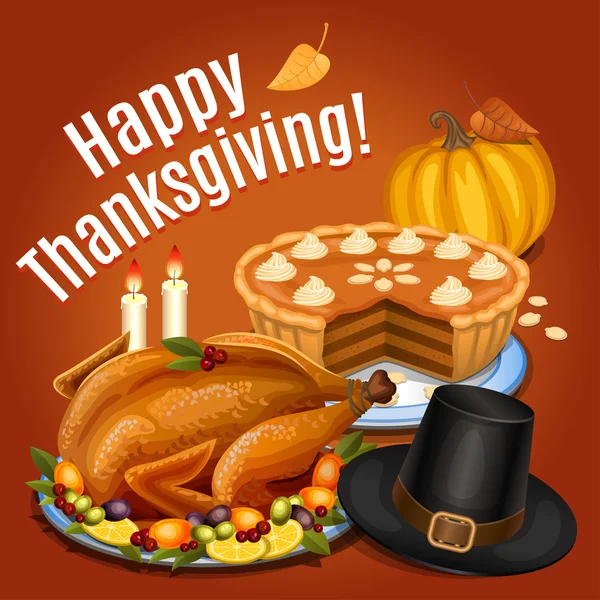 Thanksgiving dinner, roast turkey on platter with garnish — vektorikuva