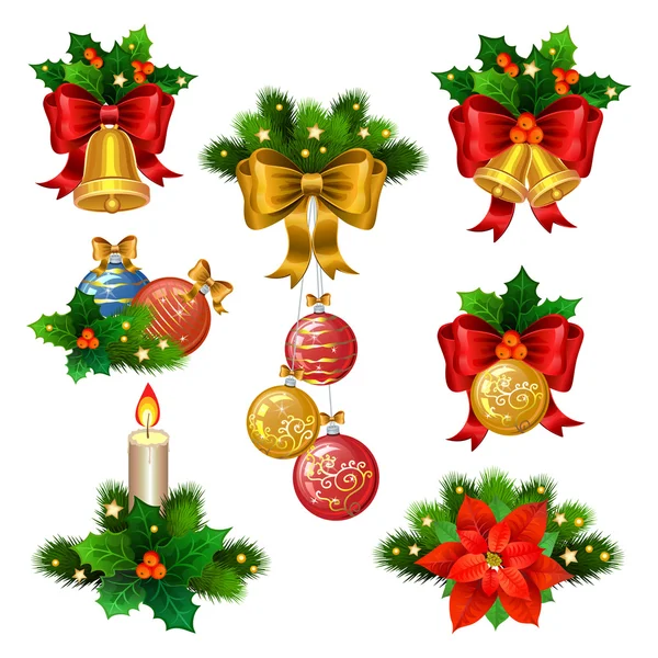 Christmas festive ornaments icons set — Stock Vector