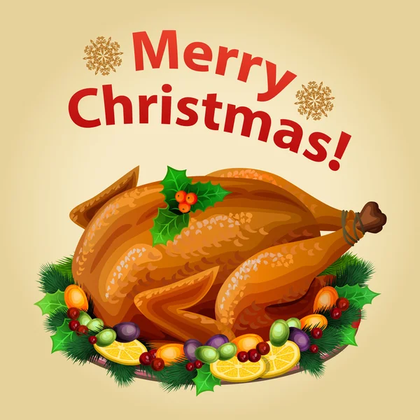 Weihnachten Türkei auf Platte mit Garnierung — Stockvektor
