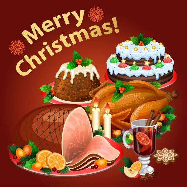 Christmas dinner, traditional christmas food and desserts – stockvektor