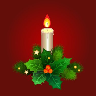 Noel mum ile çam dalları ve holly Karpuzu.