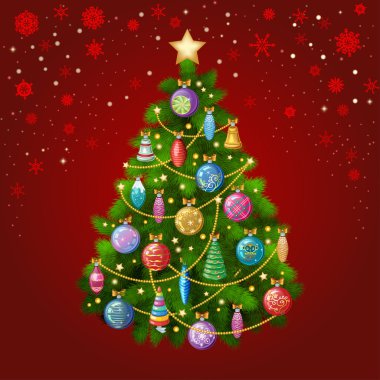 Renkli süsler, vektör çizim ile Noel ağacı.