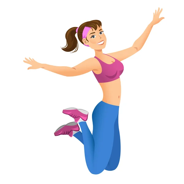 Happy sports girl jumping in the air. — Stock Vector