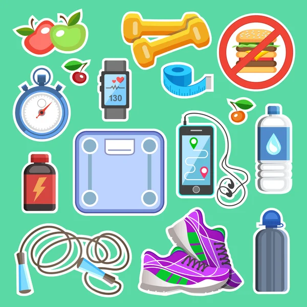 Iconos de deportes o fitness kit elementos. Concepto de deporte, vector. — Archivo Imágenes Vectoriales