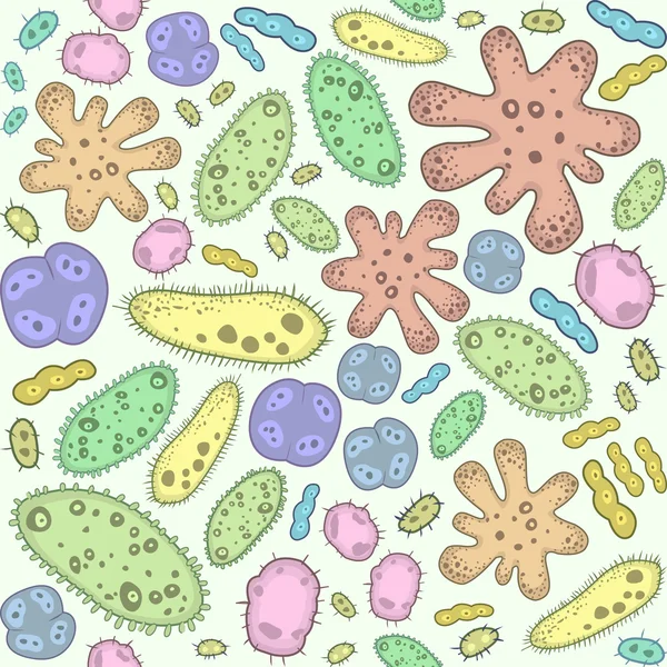 Sem costura padrão de doodle Vector de micróbios, bactérias e vírus —  Vetores de Stock