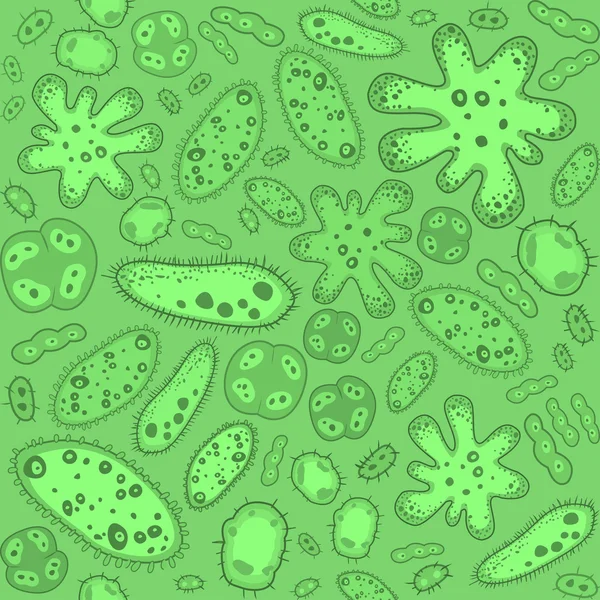Bezešvá vektorová doodle vzor mikrobů, bakterií a virů — Stockový vektor