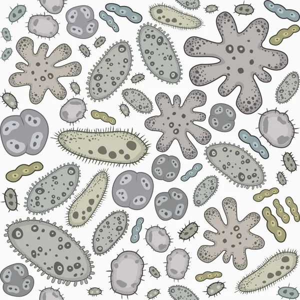 Patrón de doodle de Vector transparente de microbios, bacterias y virus — Archivo Imágenes Vectoriales