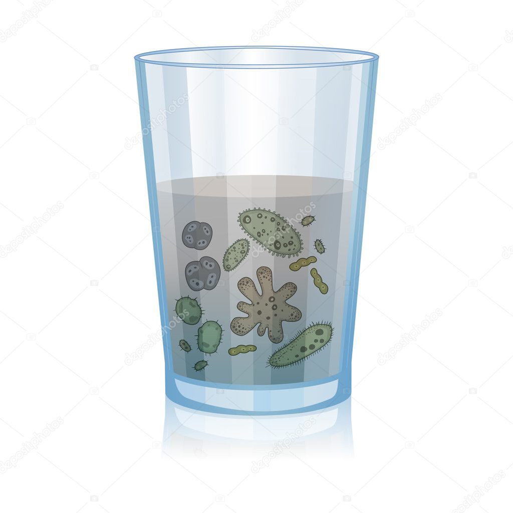 Glass with dirty water, bacteria, science microbiology