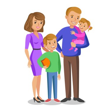 Ebeveynler ve çocuklar gülümseyen mutlu aile portresi.