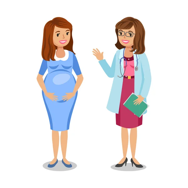 Mujer embarazada visita médico clínica, mujer embarazada — Vector de stock