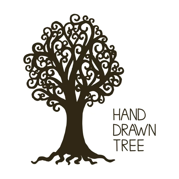 Стилизованные рука рисовать старинные старое дерево с кривыми ветками — стоковый вектор